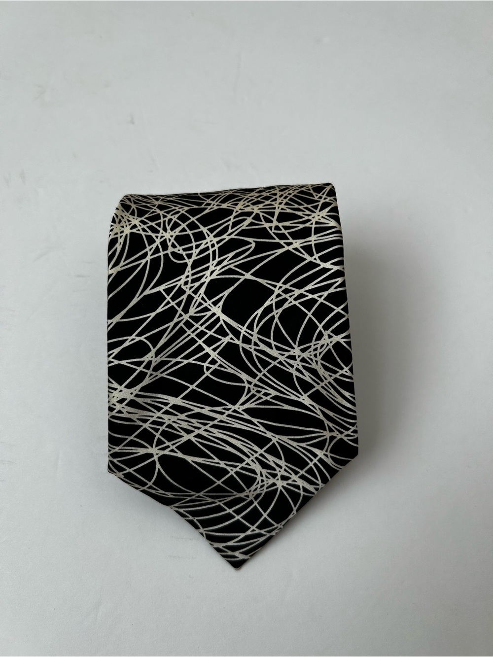 Vitaliano Pancaldi 100% Silk Geometric Abstract Tie Black Cream